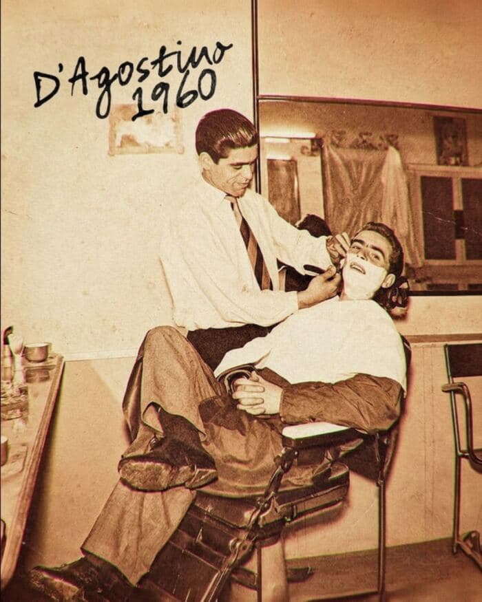 Il barbiere D'Agostino nel 1960